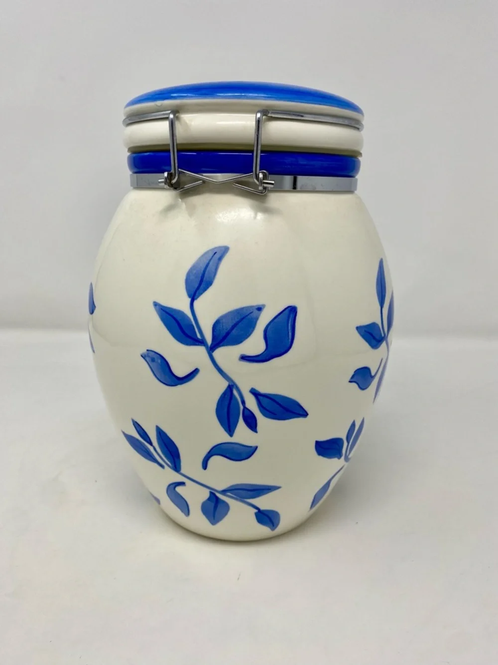 Blue Leaf Ceramic Storage Canister - Home Accents